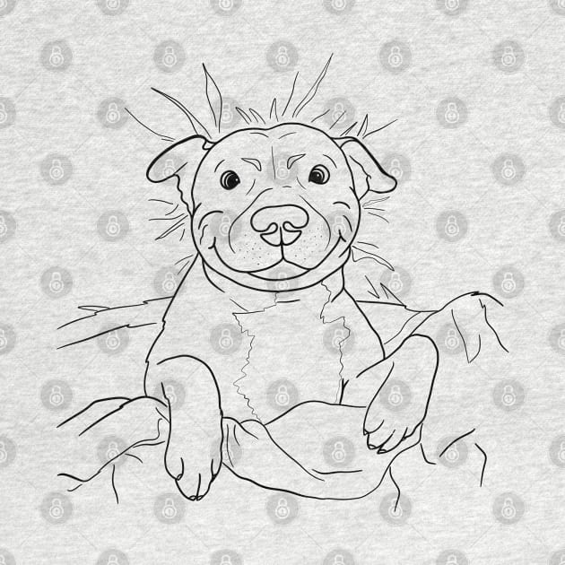 Cute goofy Pittbull line art dog illustration by illograph